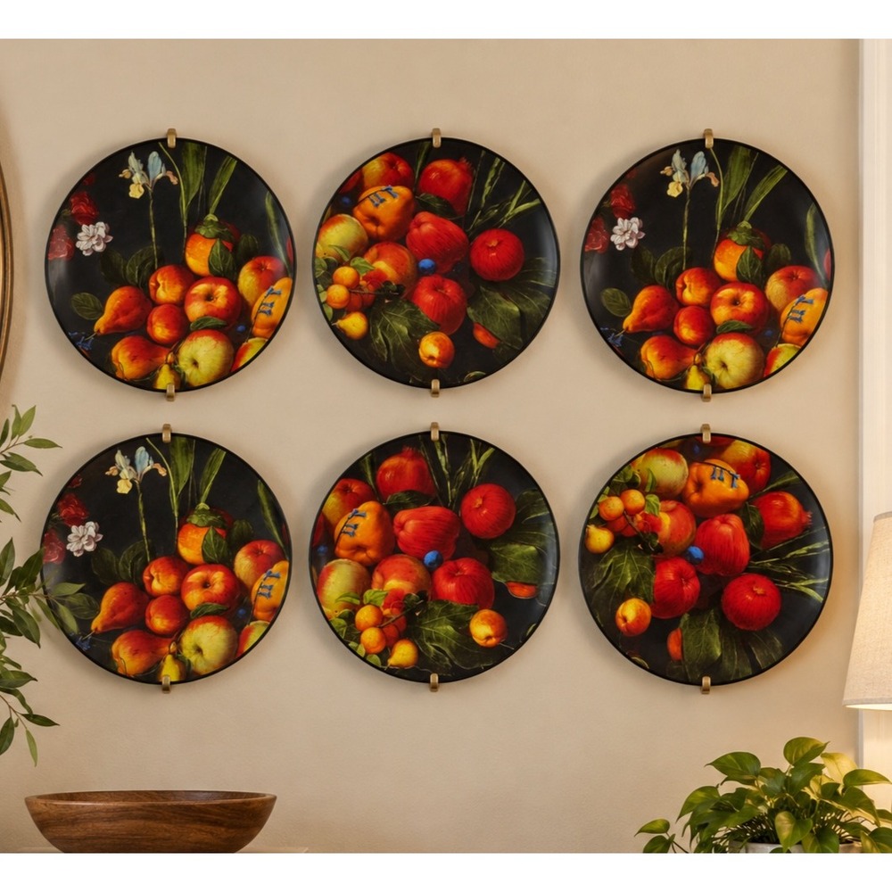 The Met Midnight Garden Plates 8.5 in Black Floral Fruit Still Life Set of 6